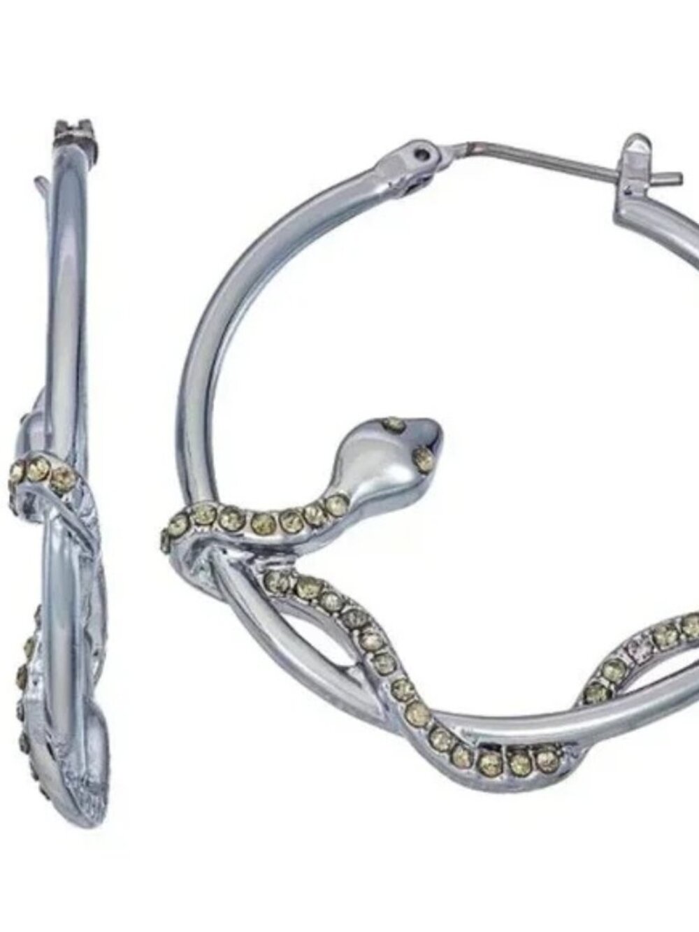 VERA WANG Goth Snake Silver Gray Crystal Hoop Earrings**NEW! - Picture 2 of 5